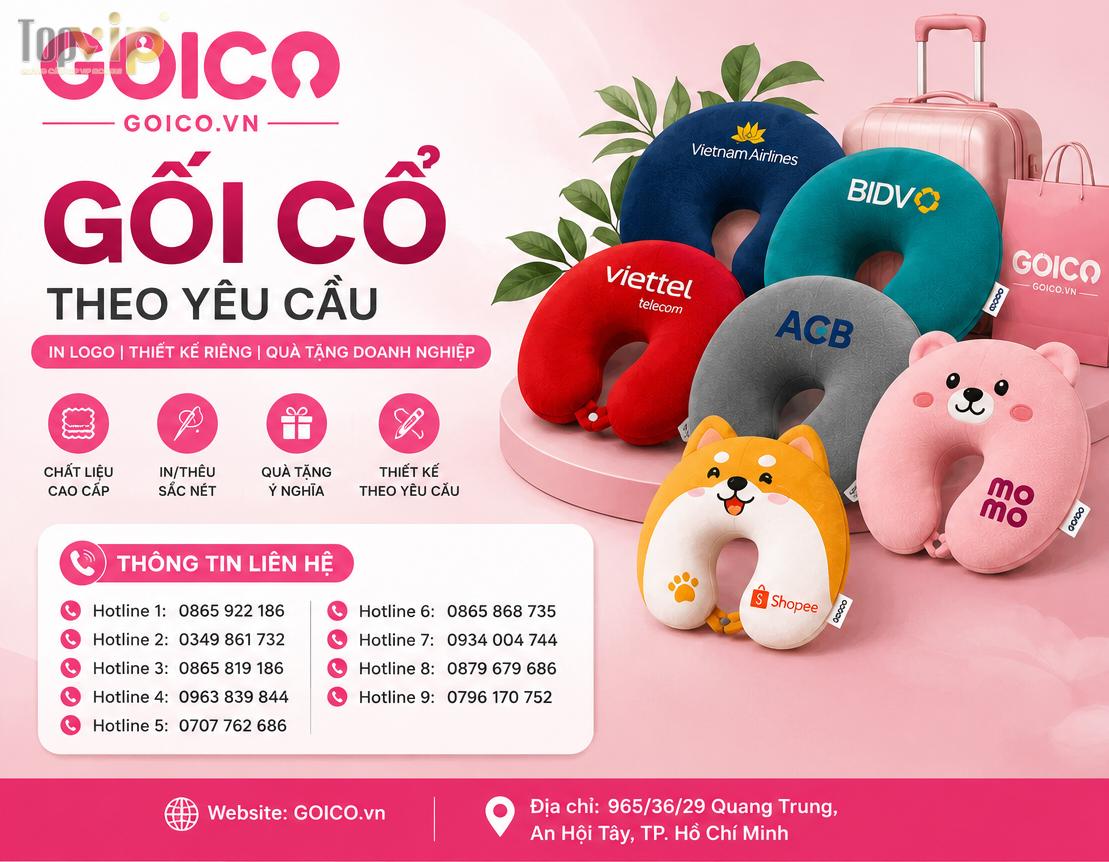 Đặt may gối chữ U quảng cáo in thêu theo yêu cầu